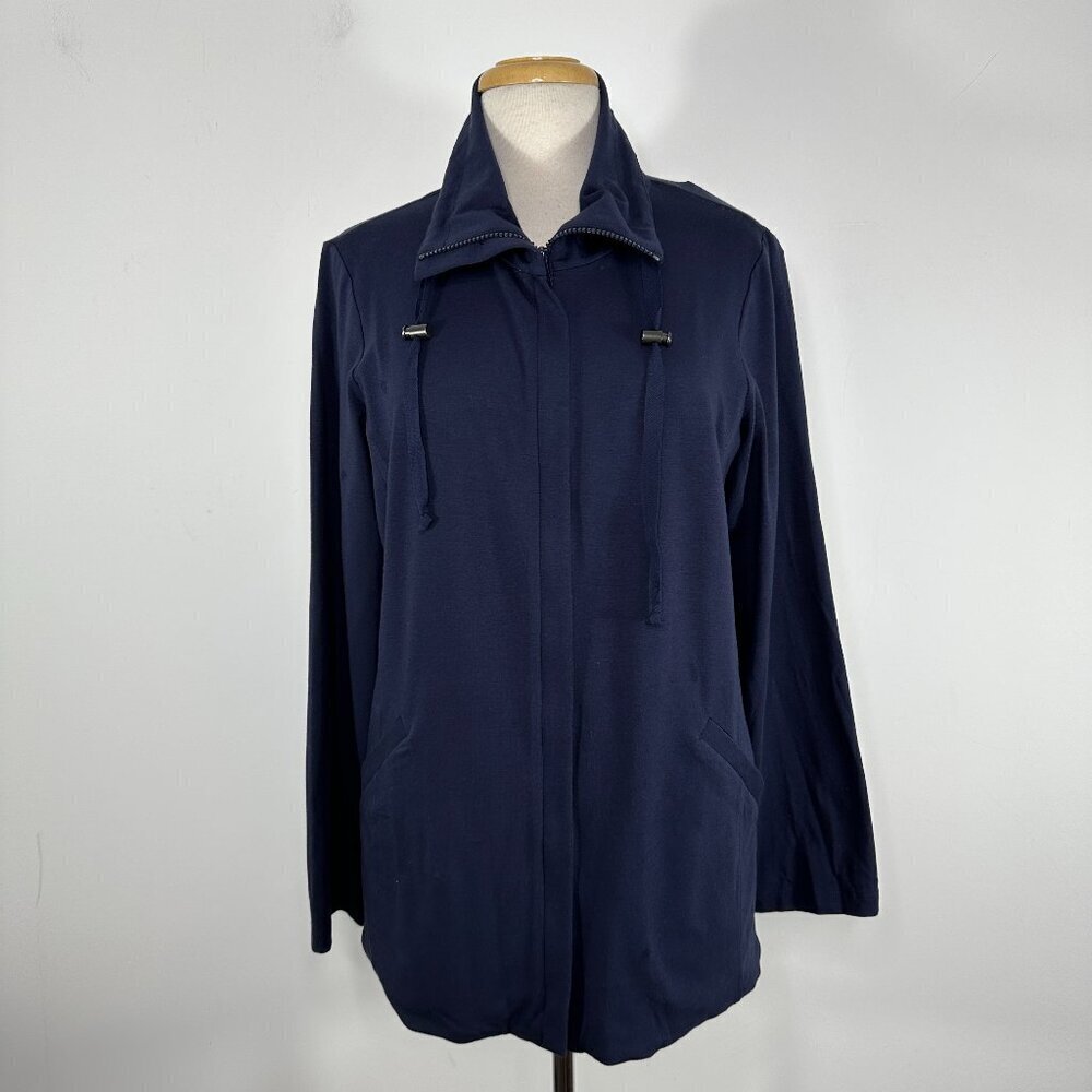 NWT Eileen Fisher Jacket Women's Sz M Midnight Blue High Collar Full Zip